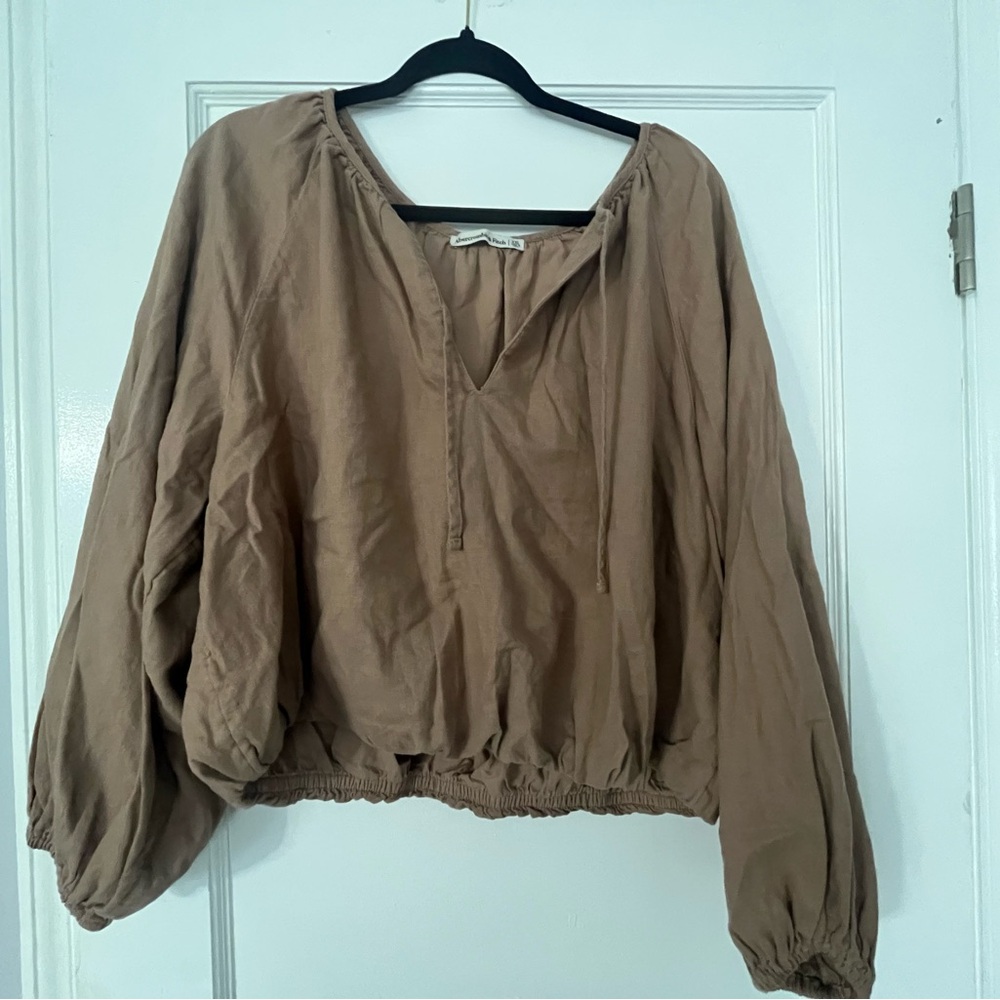 Abercrombie & Fitch Brown Puff Sleeve Crop Blouse